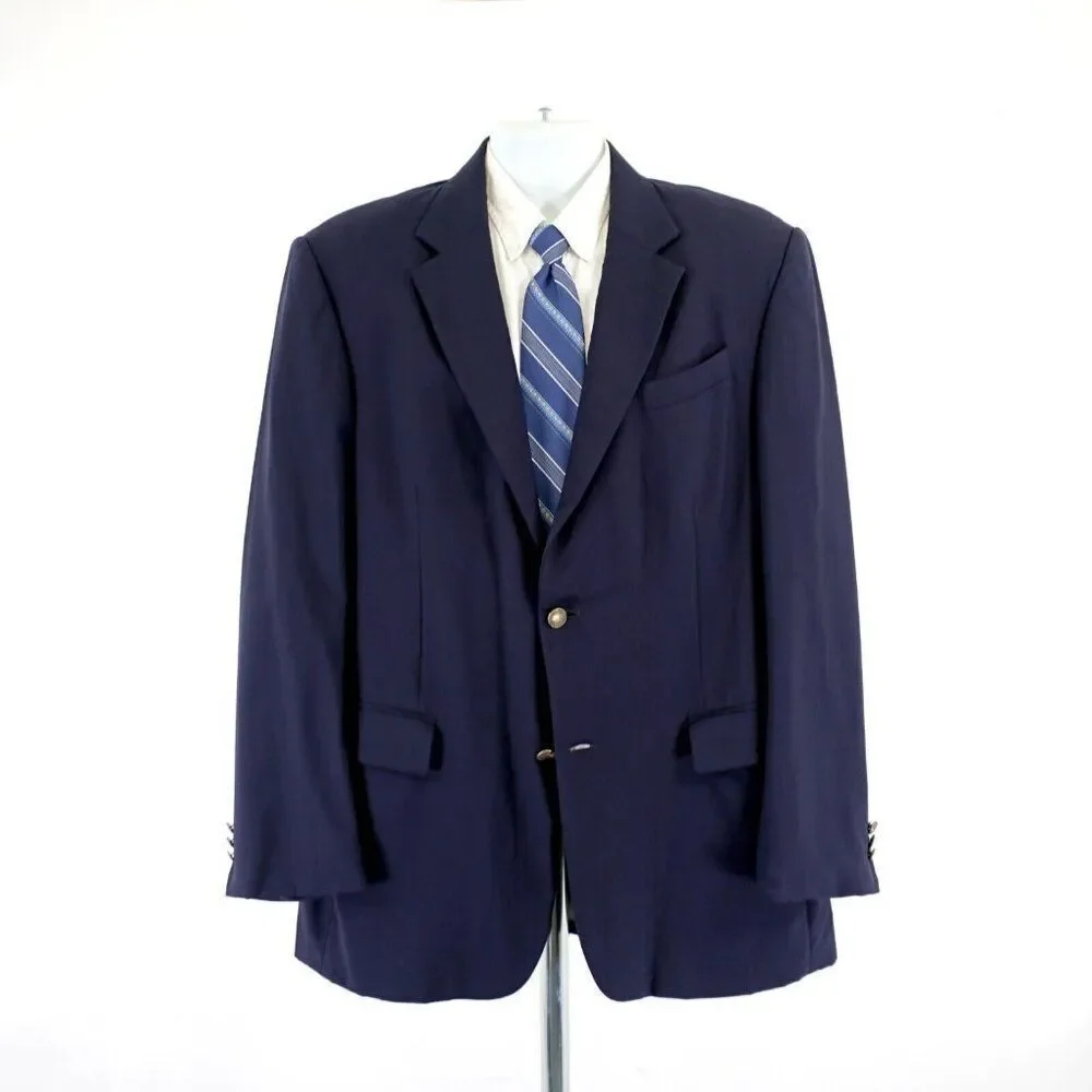 Oscar De La‎ Renta Blue Wool 2 Bronze Button Blazer 42L / Slim 44L